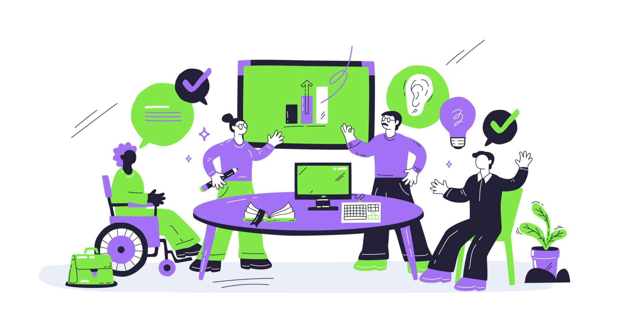 Inclusive tech team collaborating on inclusive software